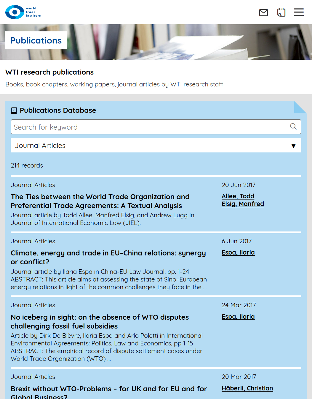 Mobile publications filtering / World Trade Institute