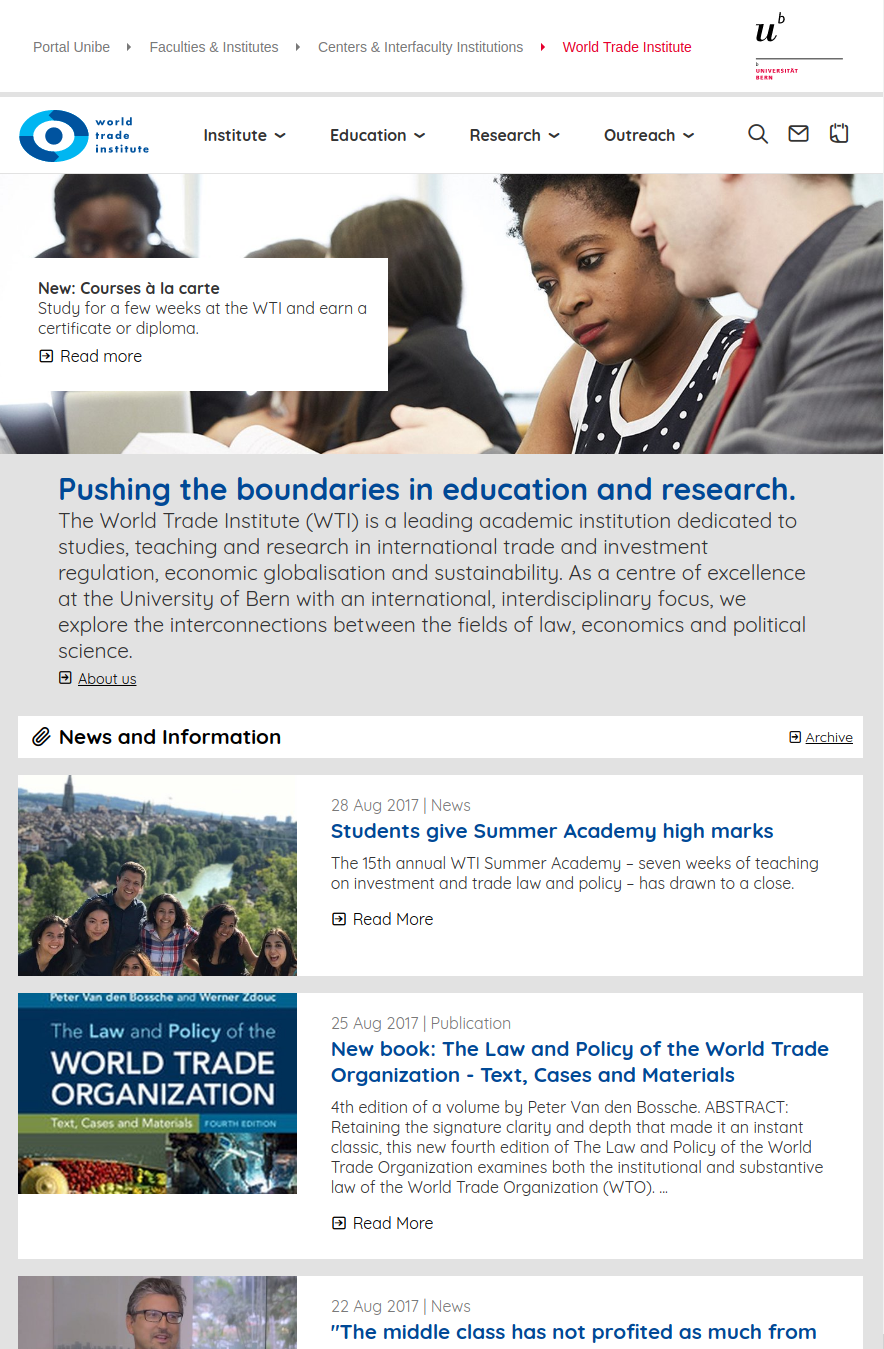 Tablet version, homepage / World Trade Institute