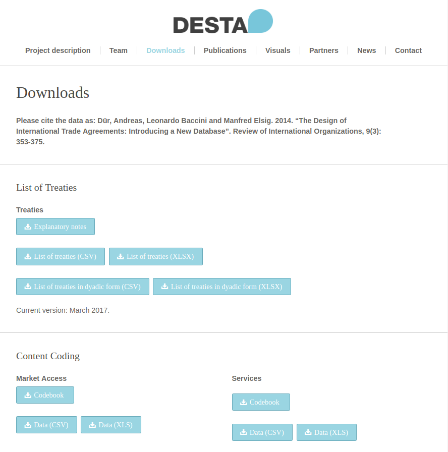 DESTA Downloads / Design of Trade Agreements (DESTA) Datenbank
