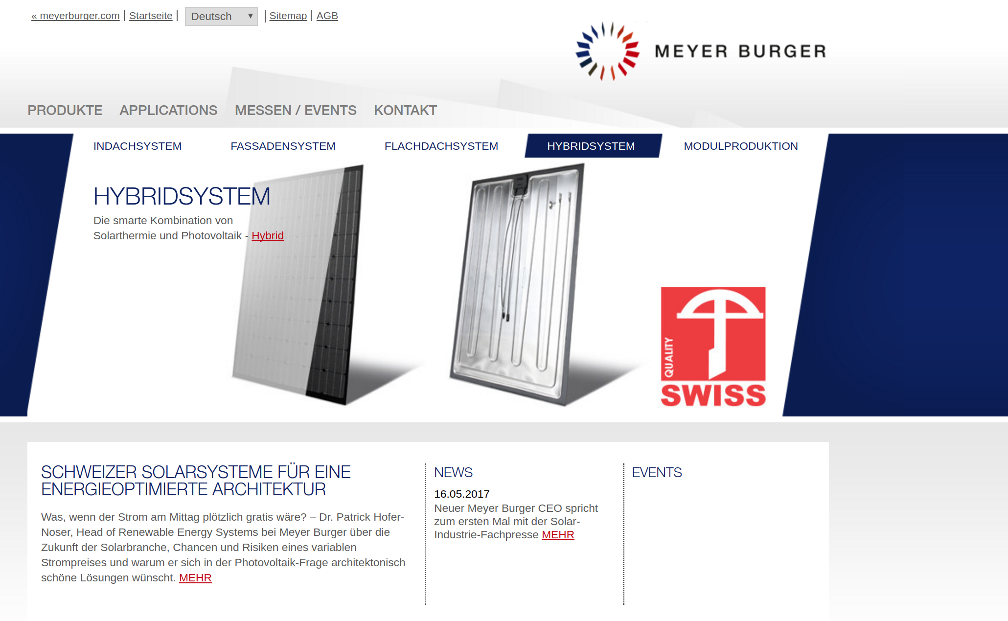 Homeseite / Meyer Burger Corporate Websites